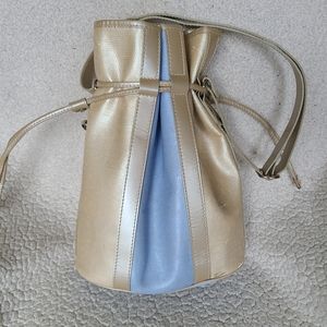 Lancel tan and light blue bucket bag